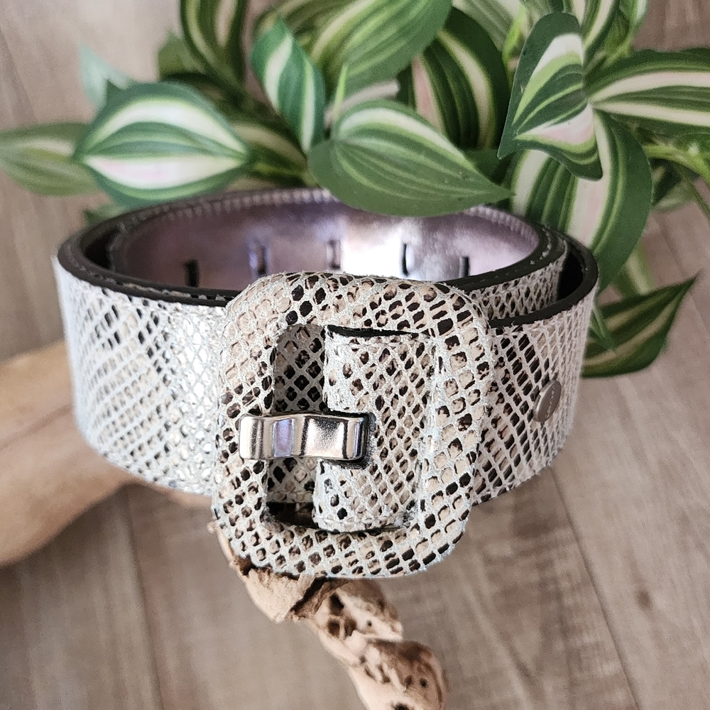 Calvin Klein Snakeskin Embossed Leather Belt w/Silver Leather Lining Size Large - Picture 5 of 10